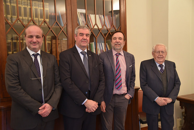 Da sinistra, Nicola Casagli, Angelo Borrelli capo del Dipartimento di Protezione Civile, il rettore Luigi Dei e Giuseppe Zamberletti padre della Protezione Civile italiana, in occasione della visita di Borrelli a Centro di Competenza Unifi il 22 gennaio 2018.