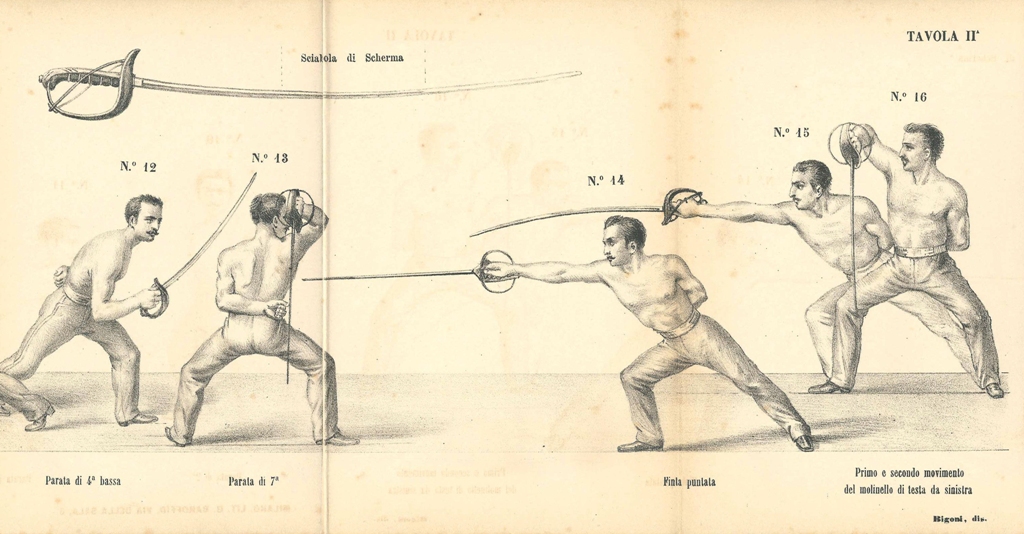 Istruzione per la scherma di sciabola e di spada del Prof. Giuseppe Radaelli, 1876  - Per gentile concessione del Museo dell'Agorà della Scherma dell'A.S.D. Pro Patria et Libertate di Busto Arsizio