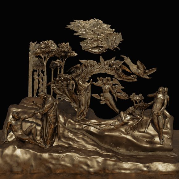 Creazione, Adamo ed Eva, Peccato originale, Cacciata (Elaborazione digitale del modello 3D di una delle formelle della Porta del Paradiso di Lorenzo Ghiberti, a cura del CHMLab|Dipartimento di Architettura Unifi)