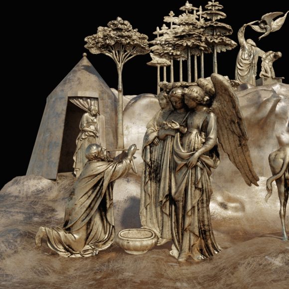 Abramo e i tre angeli, Abramo e Isacco (Elaborazione digitale del modello 3D di una delle formelle della Porta del Paradiso di Lorenzo Ghiberti, a cura del CHMLab|Dipartimento di Architettura Unifi)