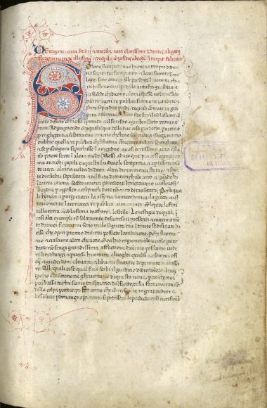 Toledo, Archivo y Biblioteca Capitulares, Zelada 104.6 – Vita di Dante e raccolta di opere dell’Alighieri (f. 1r: Trattatello in laude di Dante), autografo di Giovanni Boccaccio.