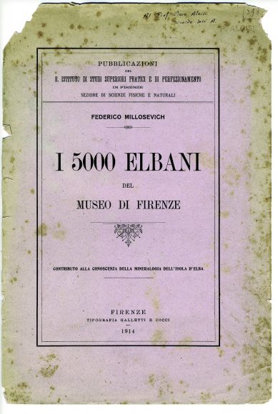 Frontespizio de “I 5000 Elbani del Museo di Firenze” di Federico Millosevich (1914)