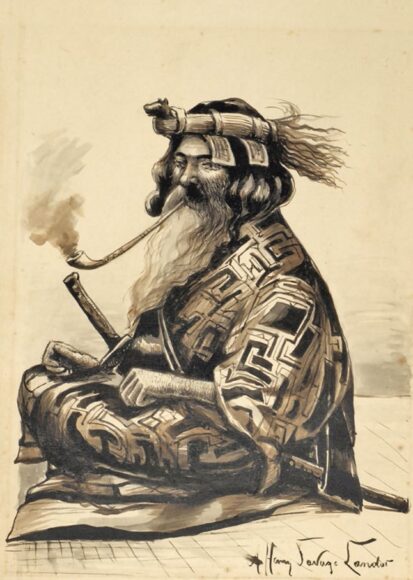 Un anziano Ainu che fuma la pipa (Arnold Henry Savage Landor, 1890, cat. 32987) - Museo di Antropologia ed Etnologia