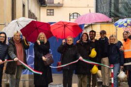 Un momento dell'inaugurazione dei lavori in via Laura