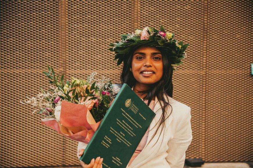 Sampada Umesh Kamaruru nel giorno della laurea